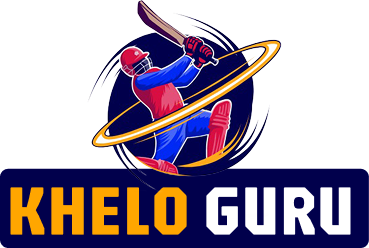 Khelo Guru logo with a stylized player and text KHELO GURU in orange and white